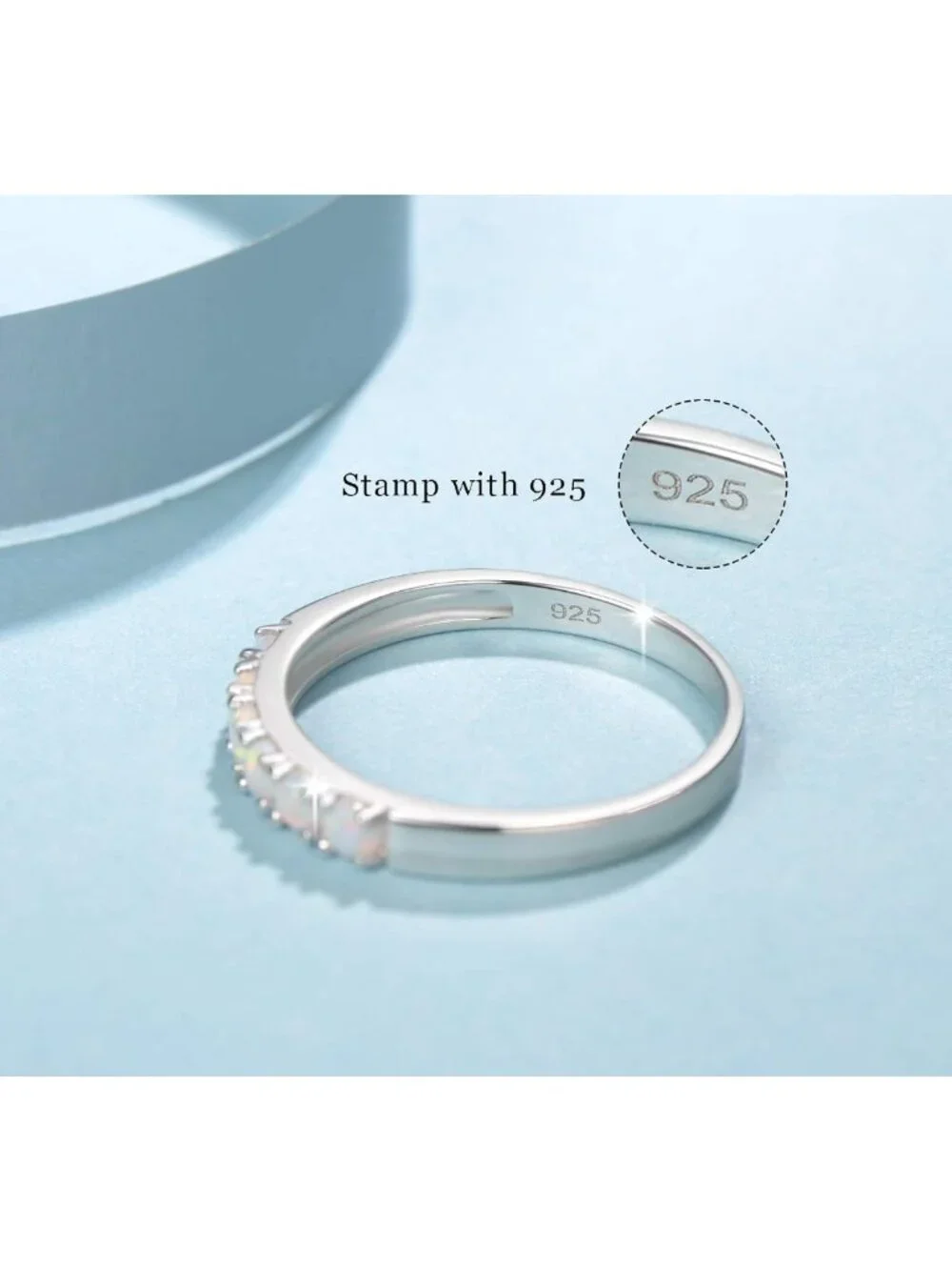 Stunning Opal Ring in Sterling Silver | 6 Stone Engagement & Eternity Band, Size